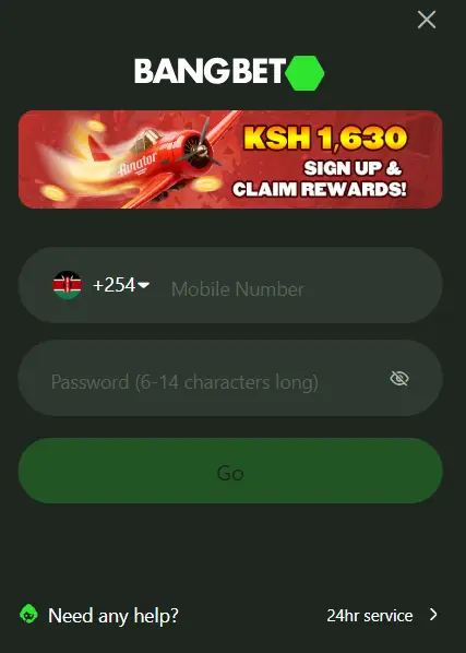 Bangbet signup form